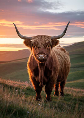 Highland Cow at Sunset