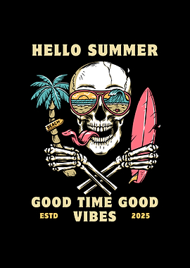 Hello Summer Skull with Beach Vibes