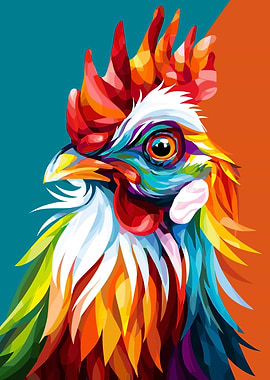 Colorful Rooster Head Pop Art