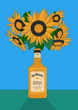 Sunflowers in Jack Daniel's Honey Bottle