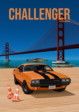 Orange Dodge Challenger Classic Muscle Car Poster
