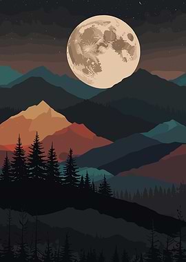 Mountain Landscape with Moon