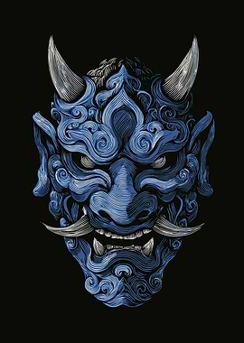 Blue Oni Mask Illustration