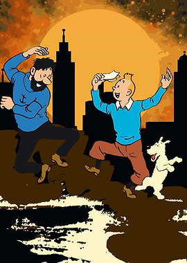 Tintin, Haddock, and Snowy Celebration