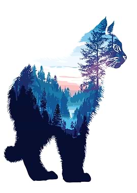 Cat Silhouette Forest Landscape Art