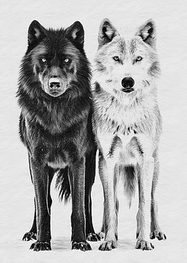 Black and White Wolves Portrait