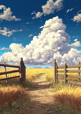 Golden Field Anime Landscape