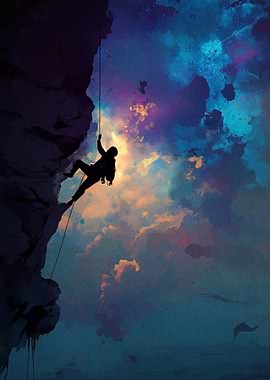 Silhouette Climber Against Colorful Sky
