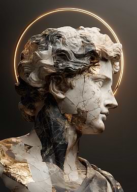 Marble Bust with Golden Halo