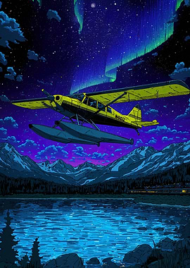 Floatplane under Aurora Borealis