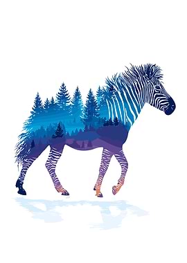 Zebra Silhouette with Forest Landscape