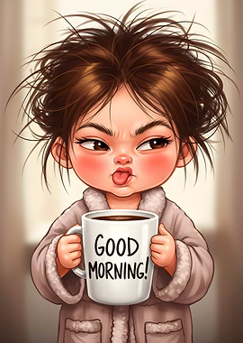 Cartoon Girl with Coffee Mug