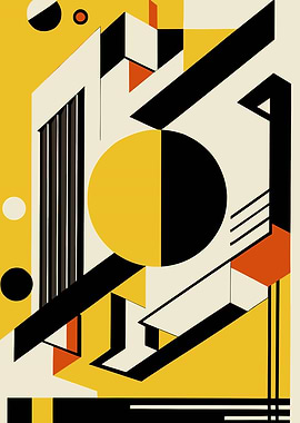 Abstract Geometric Composition in Yellow and Black