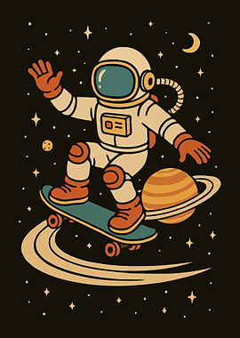 Skateboarding Astronaut in Space