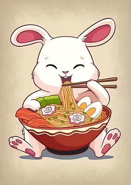 Cute Bunny Eating Ramen