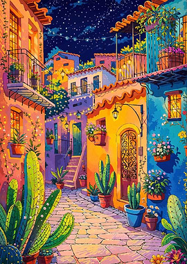 Colorful Mexican Street Night