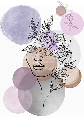 Abstract Floral Face Line Art