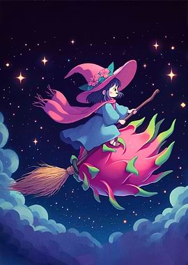 Cute Witch Flying Dragon