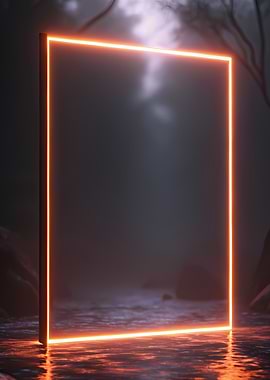 Neon Portal in Misty Landscape