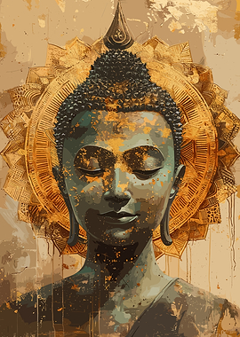 Buddha Portrait with Golden Mandala