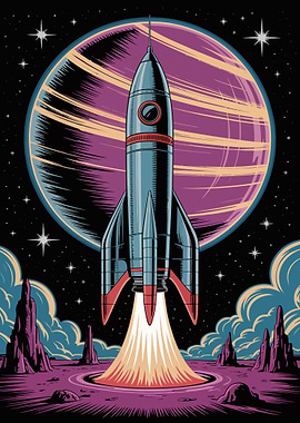 Retro Rocket Launch on Alien Planet