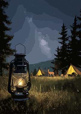 Camping under the stars with lantern