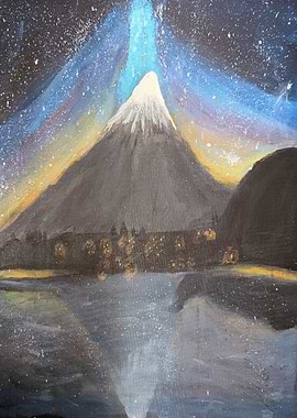 Mt. Fuji, Lights, and Starry Sky