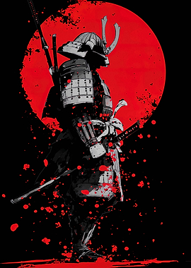 Samurai Warrior with Red Sun