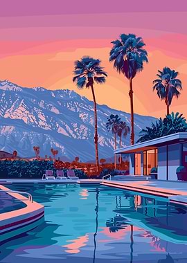 Palm Springs Poolside Paradise Illustration