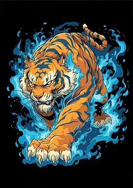 Tiger Blue Flames Animal
