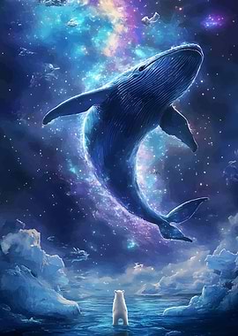 Whale in Space with Polar Bear