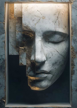 Marble Face Sculpture with Geometric Cuts