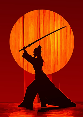 Silhouette of Samurai Woman with Katana