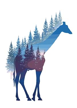 Giraffe Silhouette with Forest Landscape