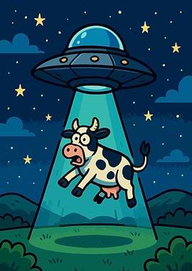 Cartoon Cow Abduction by UFO