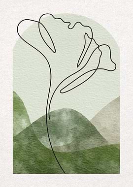 Minimalist Flower Line Art Landscape