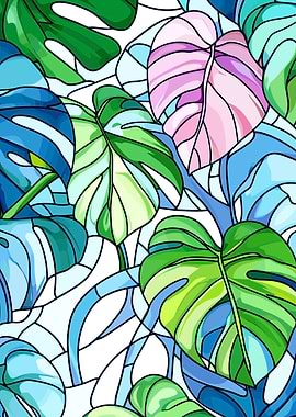 Monstera Leaf Stained Glass Pattern
