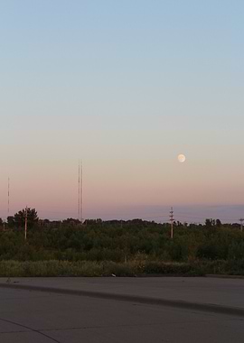 Sunset Landscape with Moon and Towers