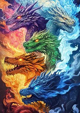 Elemental Dragons Stacked Vertically