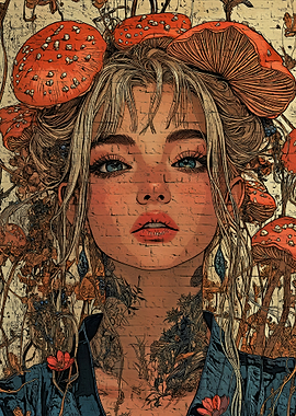 Mushroom Crowned Girl Portrait