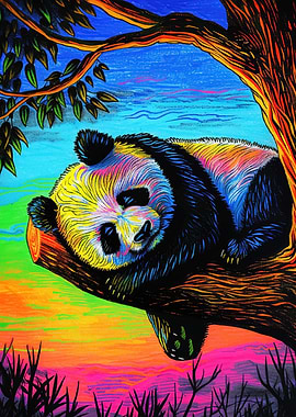 Panda Sleeping Tree Branch