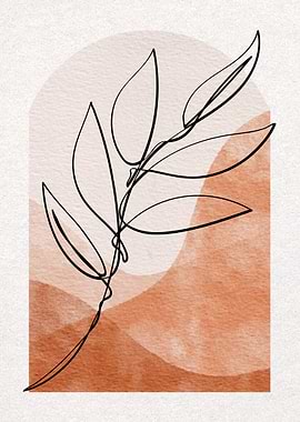 Minimalist Leaf Line Art with Watercolor