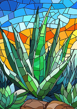 Agave Plant Stained Glass Illustration