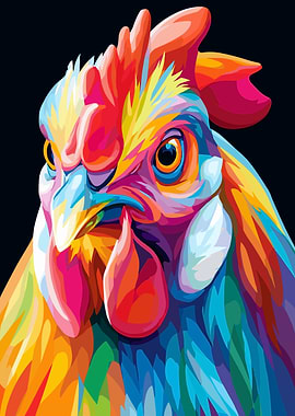 Colorful Rooster Portrait on Black Background