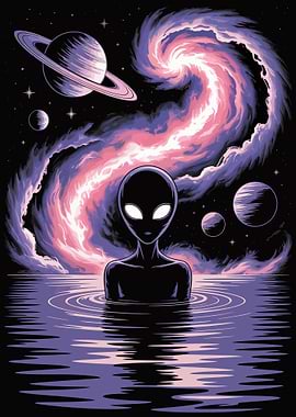 Alien in Water with Space Background