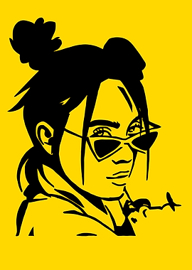 Billie Eilish Black and Yellow Portrait
