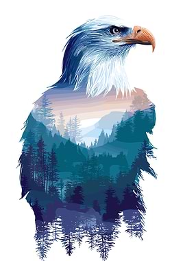 Eagle and Forest Double Exposure Art