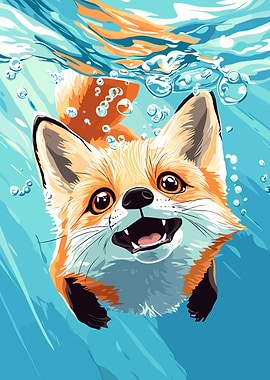 Fox swimming underwater illustration