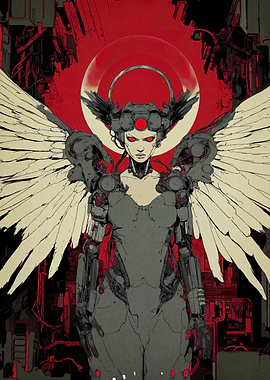 Cybernetic Angel with Red Accents