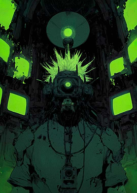 Cyberpunk Figure with Glowing Green Accents